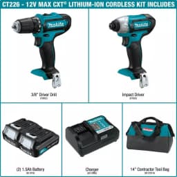 Makita 12V MAX CXT Cordless 3/8 in. Drill and Impact Driver Combo Kit with (2) 1.5Ah Batteries, Charger, and Bag thumbnail 2