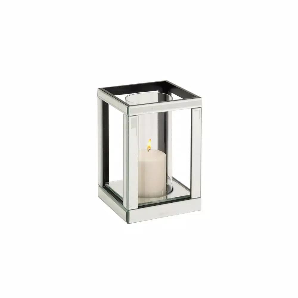 LITTON LANE 10 in. Silver Wood and Clear Glass Candle Holder, Modern Glam Candlestick