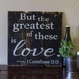 Unbranded But The Greatest of These is Love 16 in. x 16 in. Wood Wall Art Sign thumbnail 1