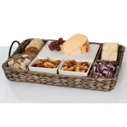 Unbranded CreativeWare Island Breeze Complete Hostess Server Set with Water Hyacinth Basket & Ceramic Bowls thumbnail 3