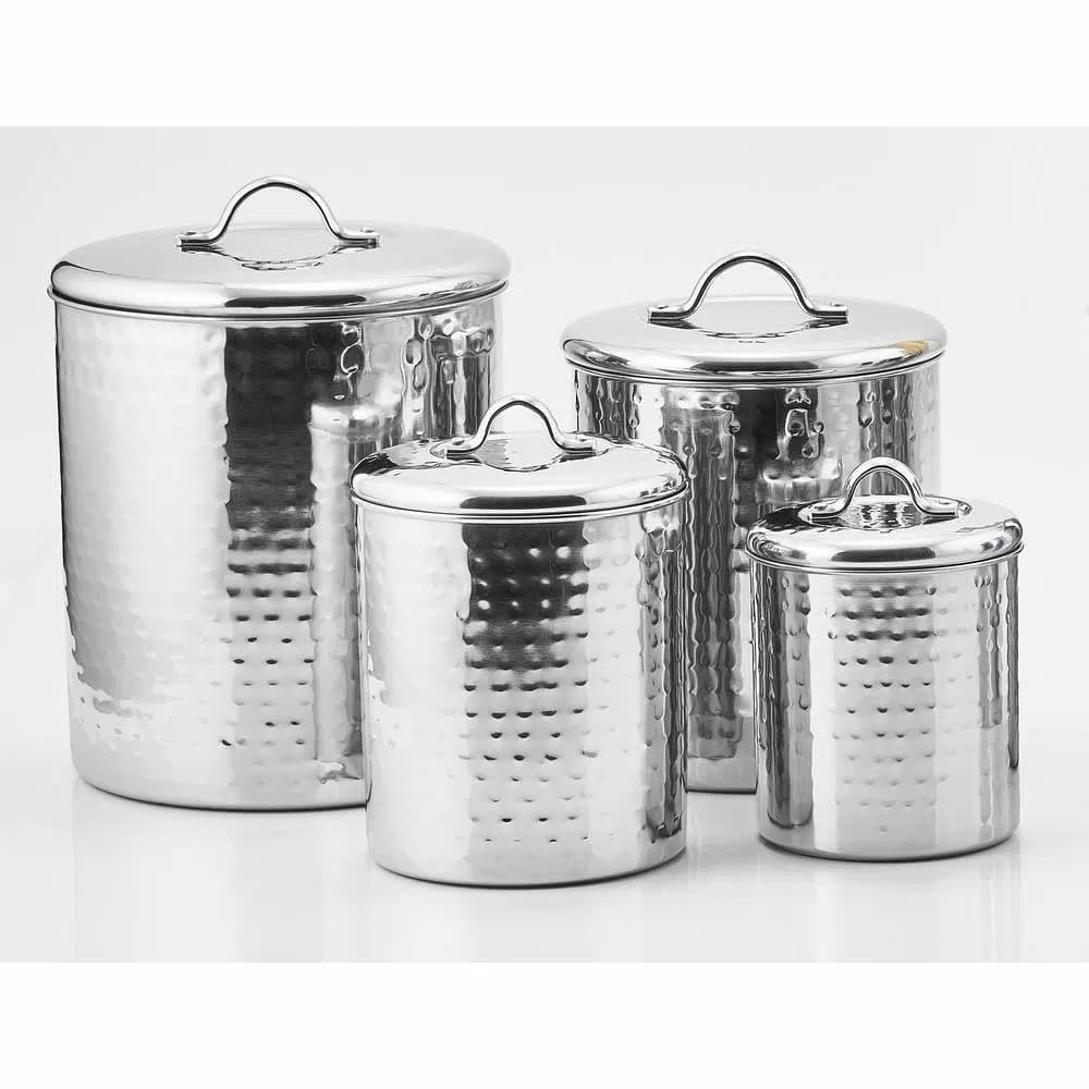 Old Dutch 4-Piece Stainless Steel Hammered Canister Set with Fresh Seal Covers