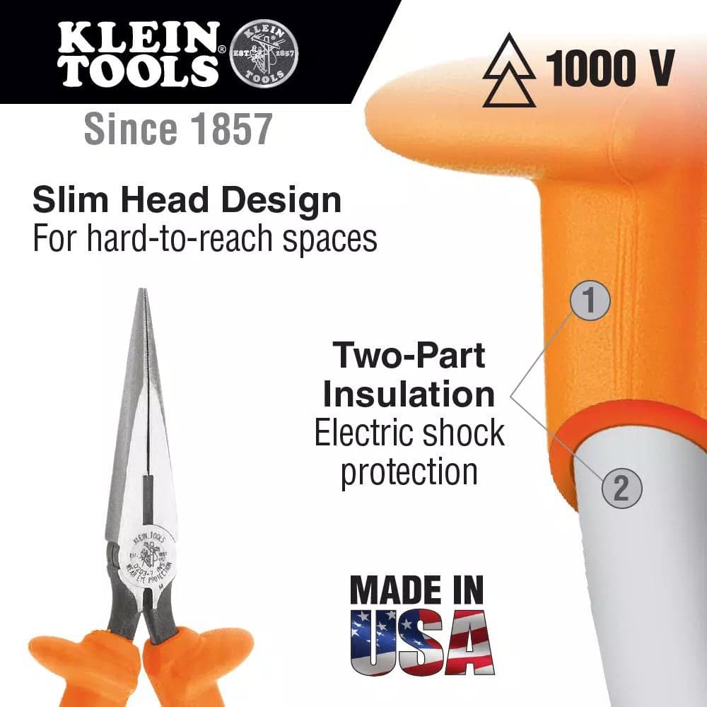 Klein Tools 6 in. Insulated Standard Long Nose Side Cutting Pliers