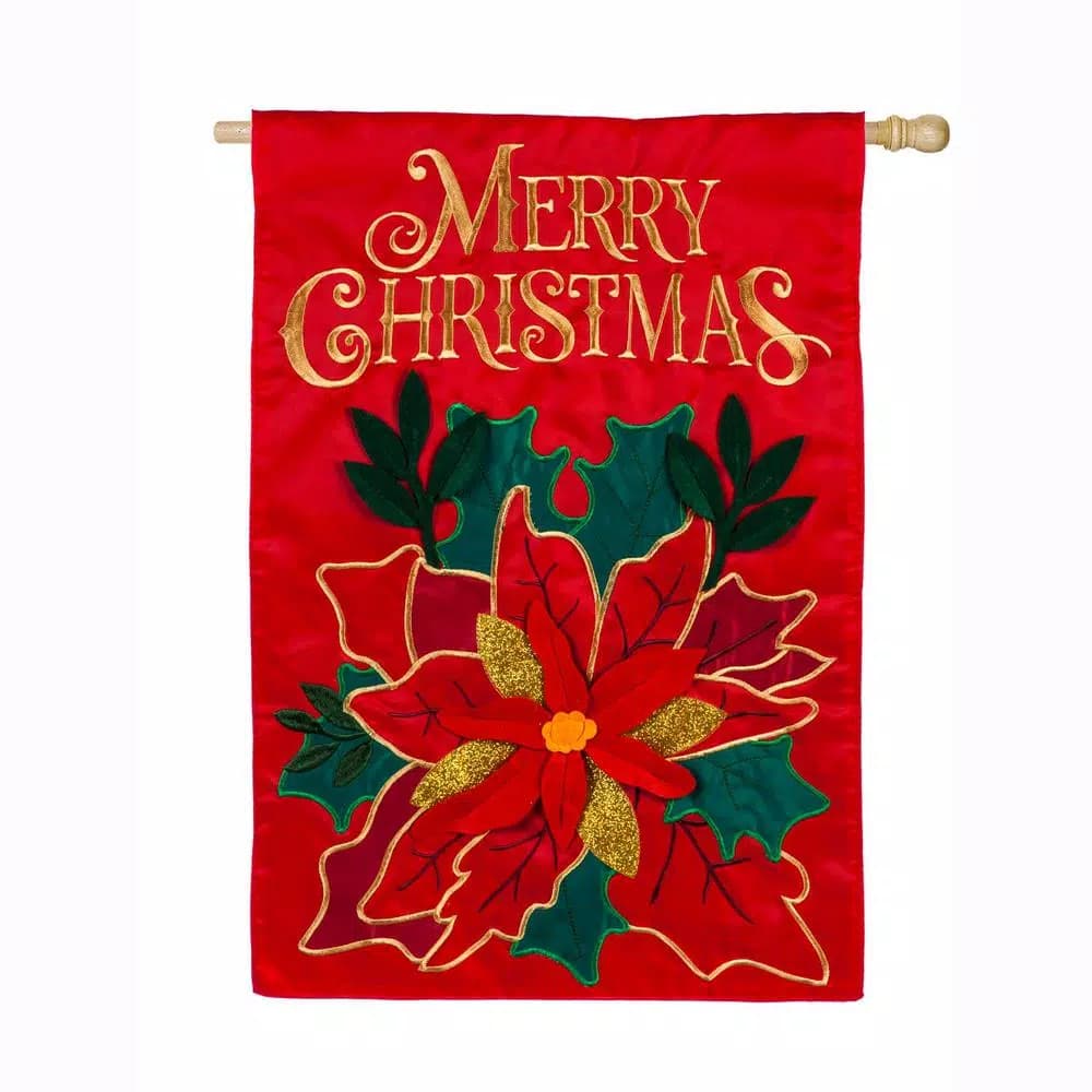 Evergreen 28 in. x 44 in. Christmas Poinsettia House Applique Flag, Double-Sided Indoor/Outdoor