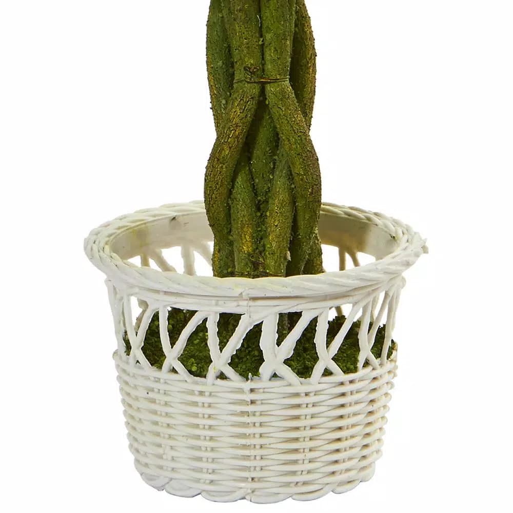 Nearly Natural 13 in. Artificial Rose Topiary Set with White Wicker Pots (Set of 2)