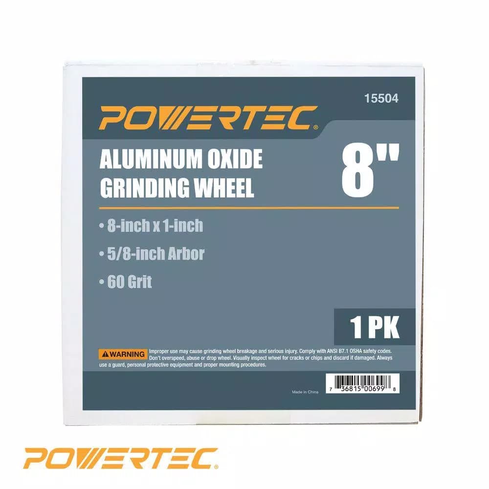 POWERTEC 8 in. White Aluminum Oxide 60 Grit Grinding Wheel, 5/8 in. Arbor