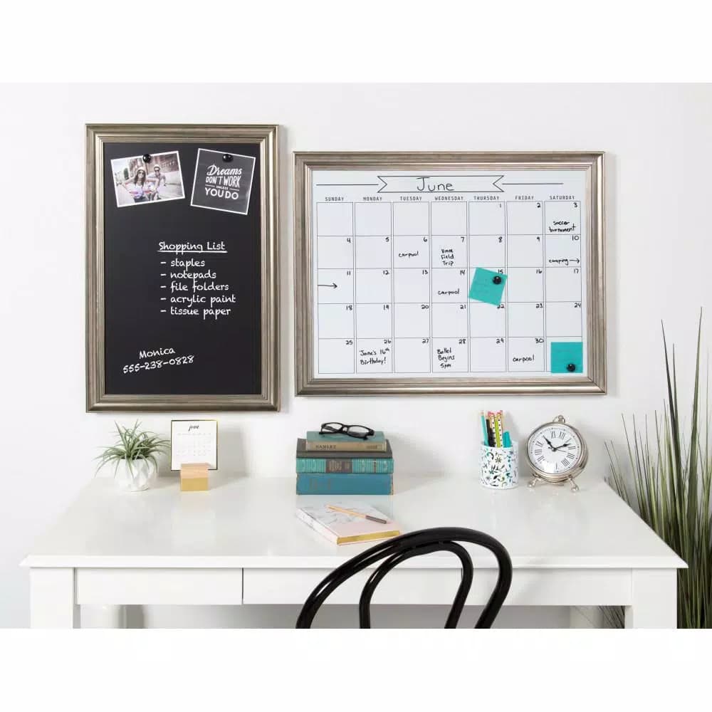 DesignOvation Macon Monthly Dry Erase Magnetic Wall Calendar Memo Board with Decorative Frame