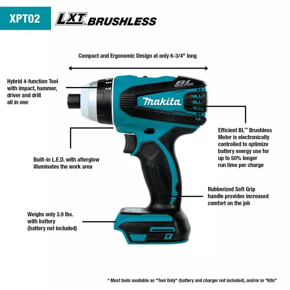 Makita 18V LXT Brushless 4-Function Hybrid Impact Hammer Driver Drill (Tool Only)