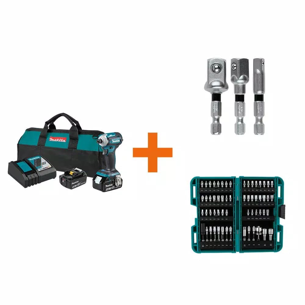 Makita 18V LXT Brushless 4-Speed Impact Driver Kit with ImpactXPS Socket Adapter and Bit Set