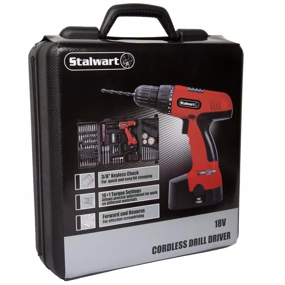 Stalwart 18V Cordless Drill Combo Kit with 89-Piece Accessory Set and Carrying Case
