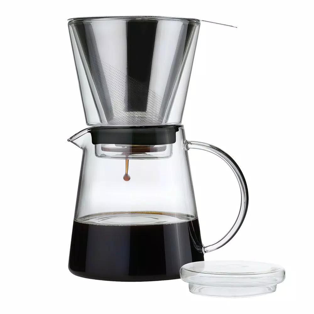 ZASSENHAUS 6-Cup Clear Pour Over Coffee Maker - Borosilicate Glass & Stainless Steel Brewer