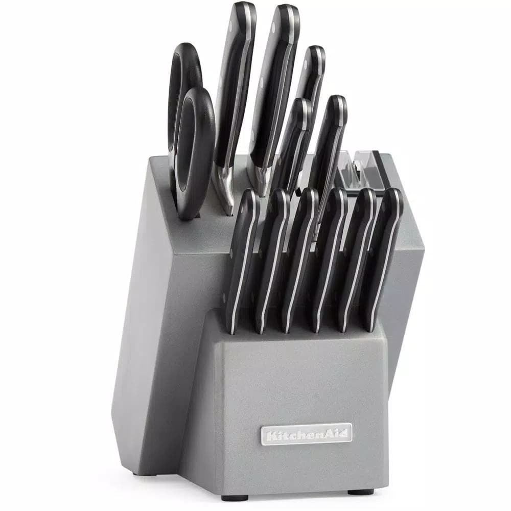 KitchenAid 14-Piece German Stainless Steel Knife Set with Triple Rivet Handles and Wood Block