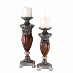 OK LIGHTING Brown Woodstone Polyresin Candlestick Set of 2 thumbnail 1