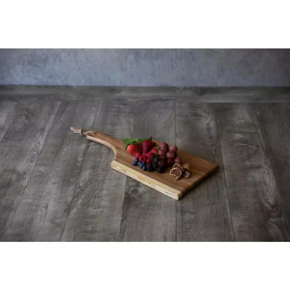 Picnic Time Artisan 18 in. Acacia Wood Serving Board with Live Edge and Hemp Rope Handle