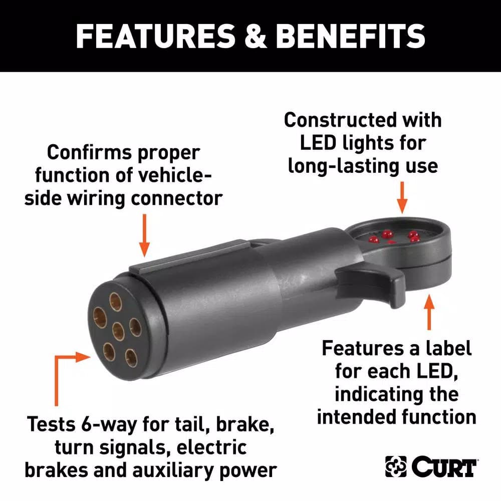 CURT 6-Way Round Trailer Connector Tester