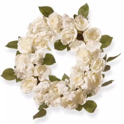 National Tree Company 16 in. White Rose Wreath with Green Leaves - Artificial Floral Wreath for Weddings and Special Occasions thumbnail 1