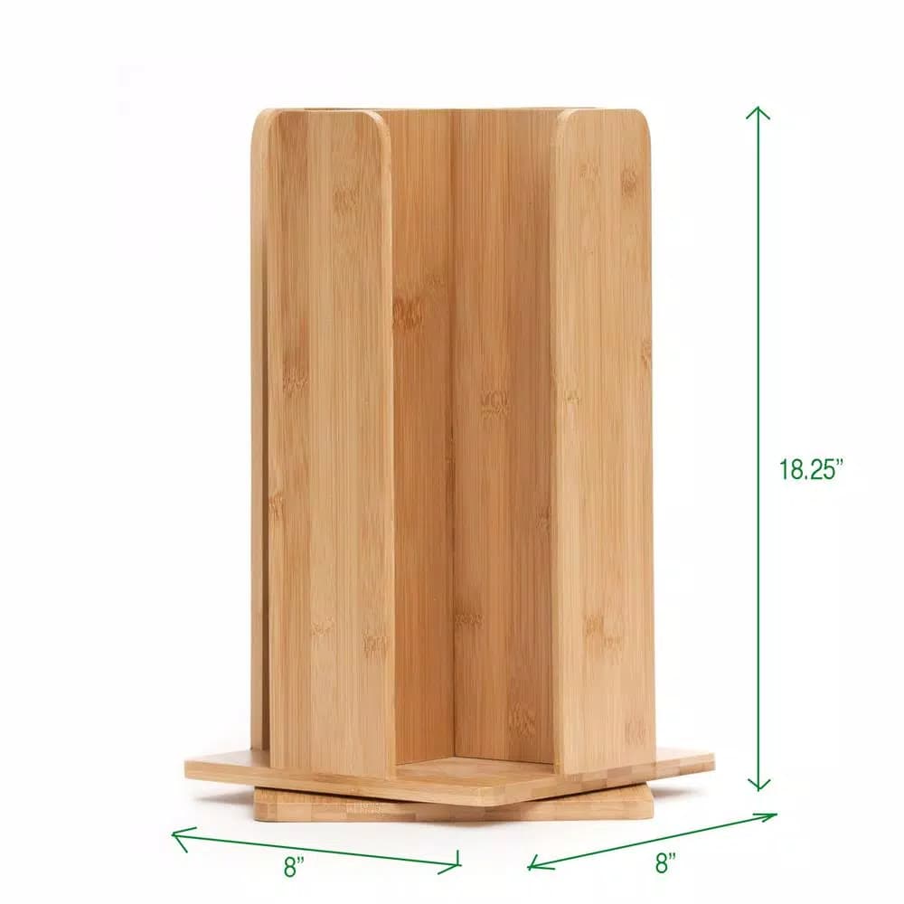 Mind Reader Bamboo 360° Rotating Cup and Lid Holder, 4-Compartment Organizer