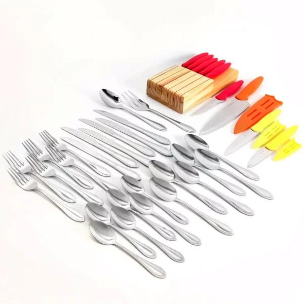 Gibson Home Fairfield Plus 36-Piece Stainless Steel Flatware Set with Wooden Block, Service for 6