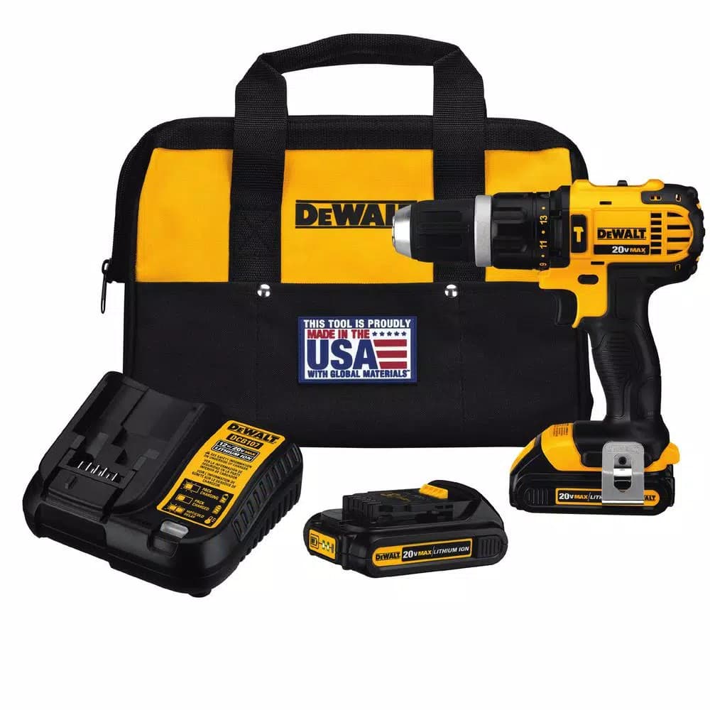 DEWALT 20V MAX Cordless 1/2 in. Compact Hammer Drill/Driver Kit with (2) 1.5Ah Batteries & 108-Piece Mechanics Tool Set