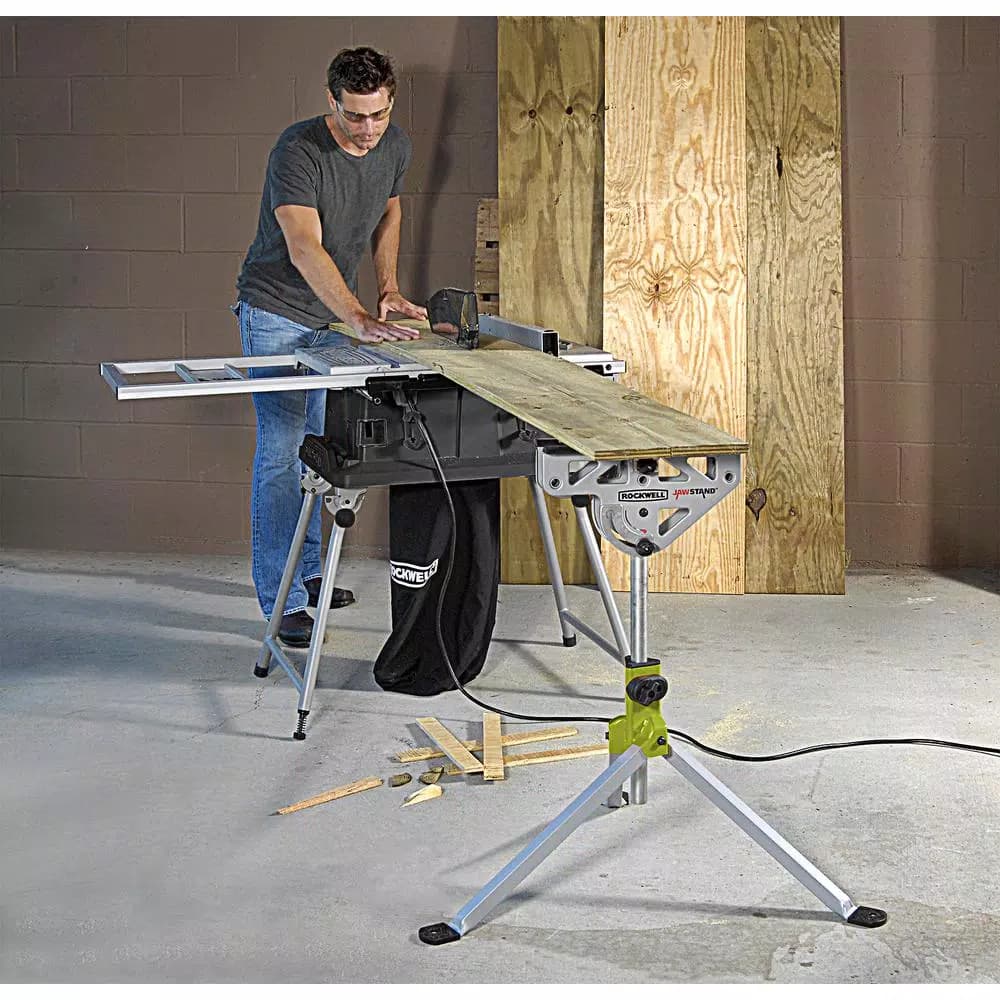 Rockwell JawStand Multi-Use Work Station - Portable Support Stand with Built-in Clamp for Miter and Table Saws