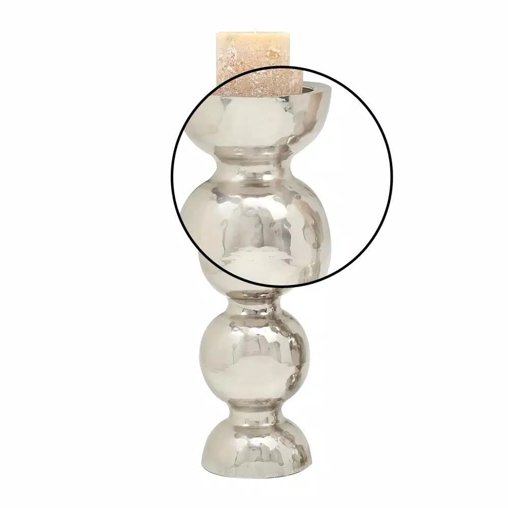 LITTON LANE 18 in. x 6 in. Classic Iron Candle Holder with Spherical Orb Accent, Polished Silver Finish