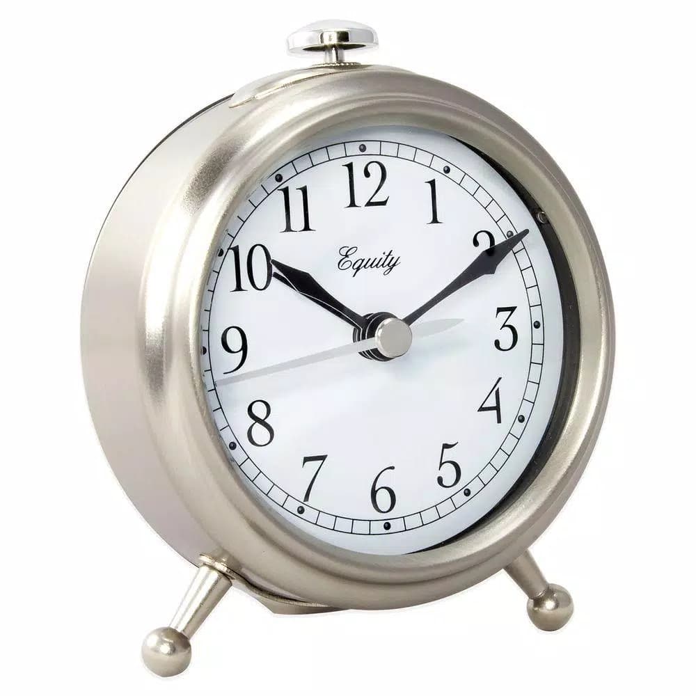 Equity by La Crosse Small 3 in. Metal Quartz Analog Alarm Table Clock with Lighted Dial - Silver