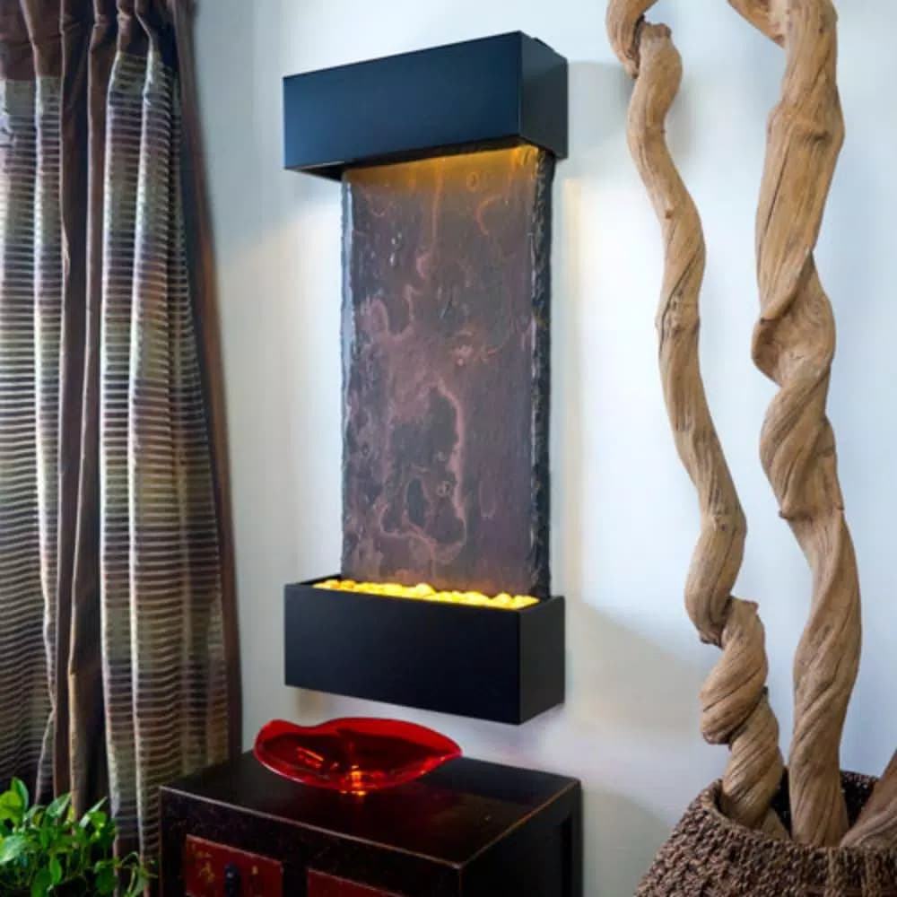 Water Wonders Nojoqui Falls Medium Lightweight Slate Wall Fountain with Black Onyx Trim