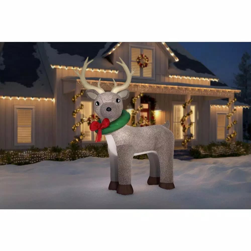 Home Accents Holiday 11 ft. Pre-Lit Giant Airblown Inflatable Fuzzy Reindeer with LED Lights