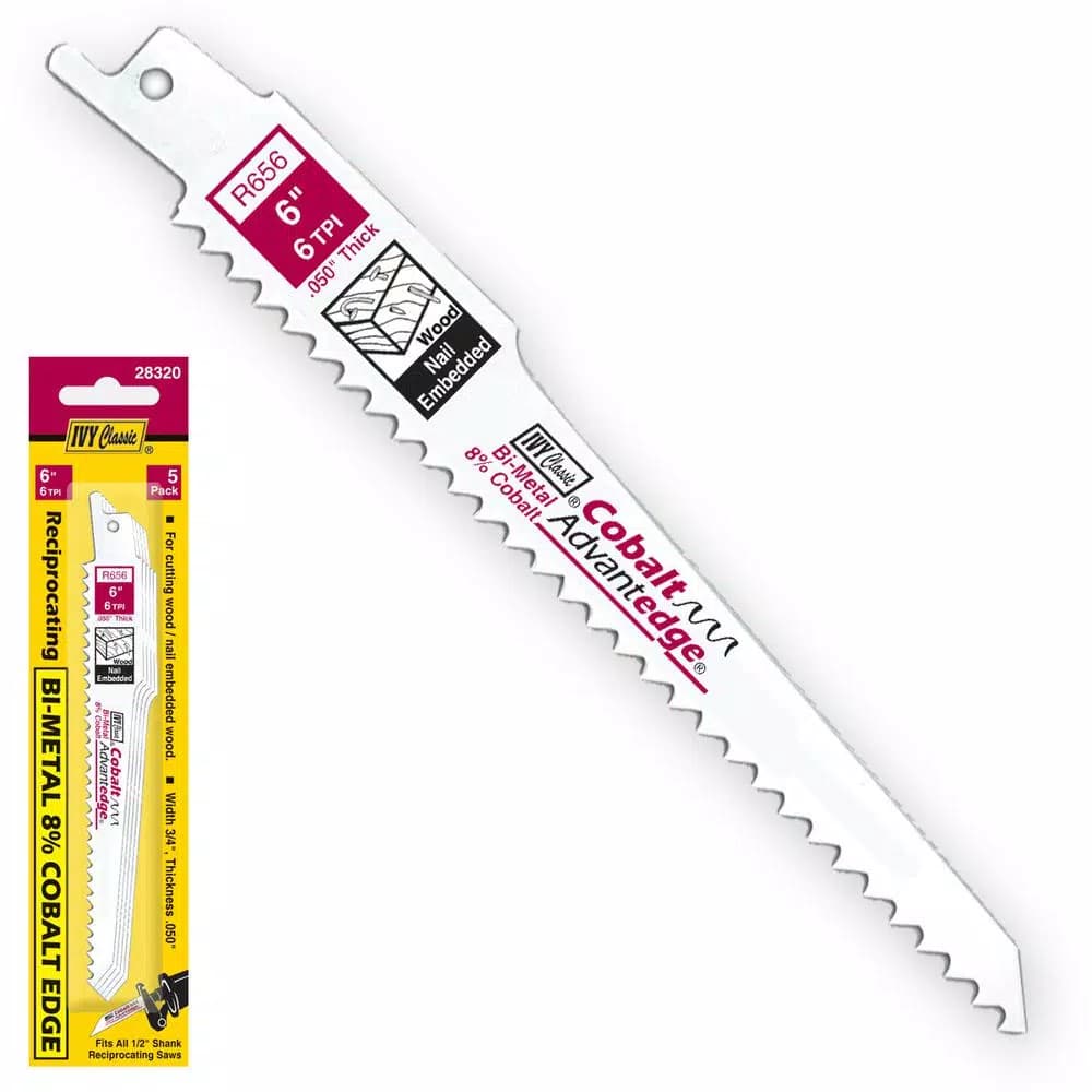 Ivy Classic Cobalt Advantage 6 in. 6 TPI Bi-Metal Reciprocating Saw Blades for Wood with Nails (5-Pack)