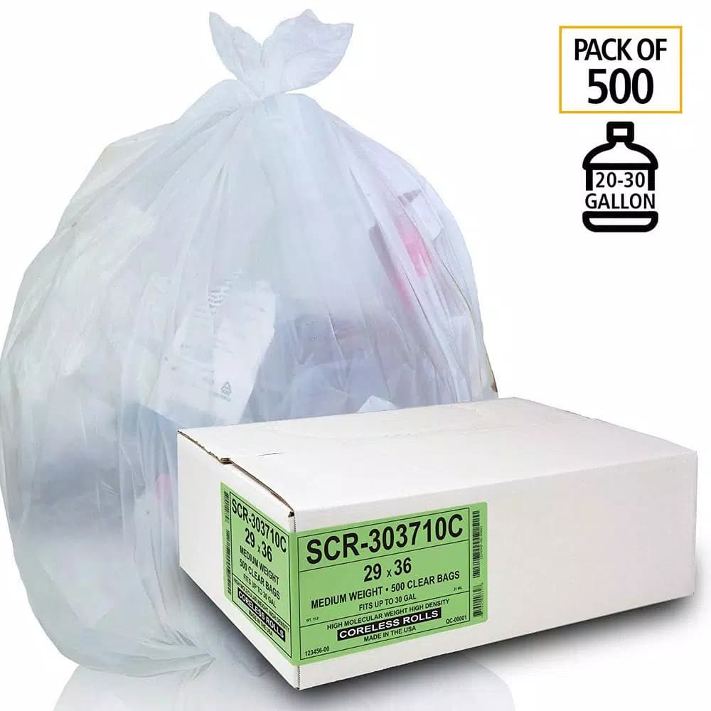 Unbranded Clear Source Reduction SCR Trash Bags, 20-30 Gallon, Clear, 500 Count
