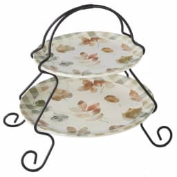 Certified International Woodland Walk 2-Tier Grey and Sepia Ceramic Server Stand thumbnail 1