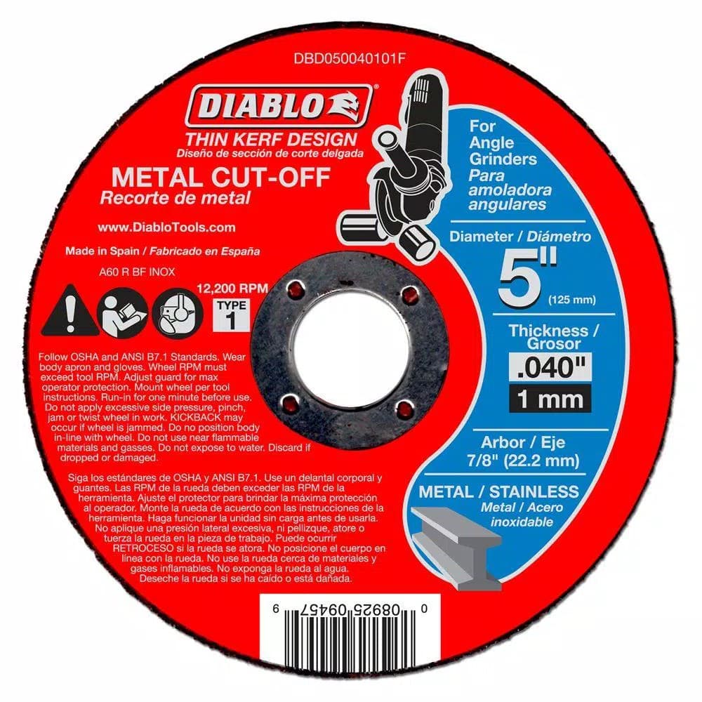 Diablo 5 in. Thin Kerf Metal Cut-Off Disc, 0.040 in. x 7/8 in. Arbor (10-Pack)
