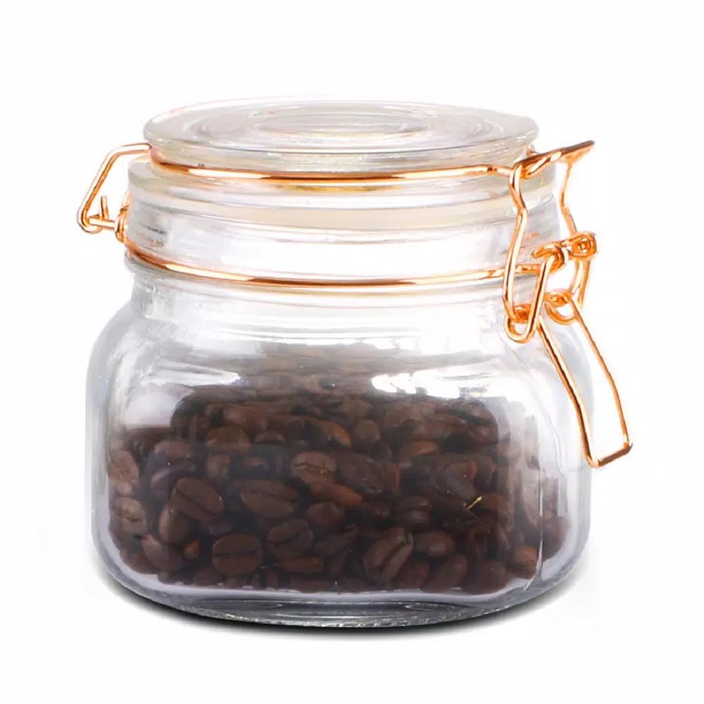 Unbranded Small 16 oz. Glass Pickling Jar with Rose Gold Metal Clamp and Rubber Seal