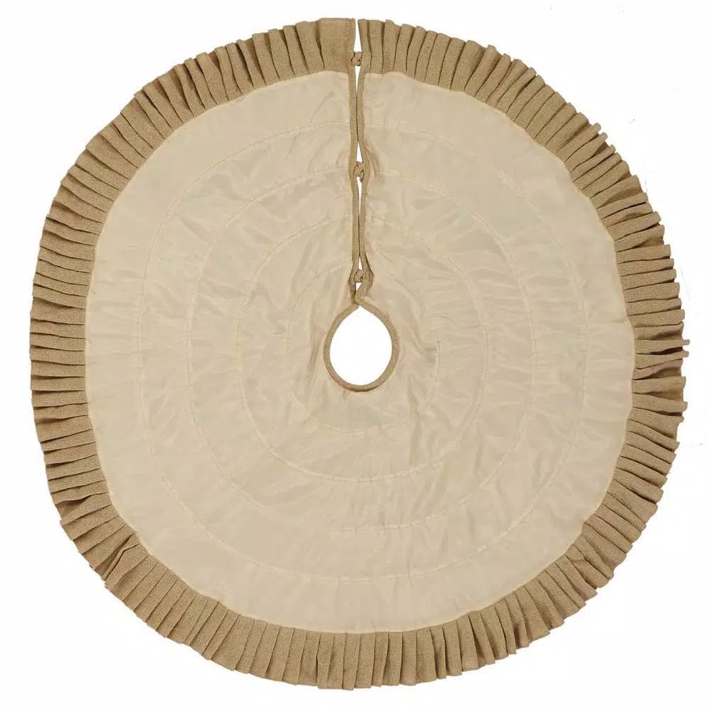 VHC Brands 48 in. Natural Burlap Ruffled Christmas Tree Skirt - Farmhouse Holiday Decor