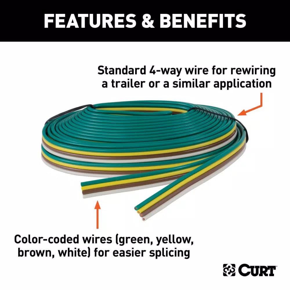 CURT Bonded 4-Way Trailer Wiring, 16 Gauge, 25' Spool