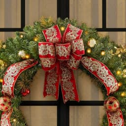 Home Accents Holiday 36 in. Royal Easton Pre-Lit LED Artificial Christmas Wreath with Gold Ornaments and Ribbon thumbnail 4