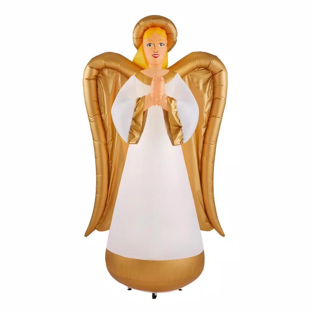 Airblown 8 ft. Inflatable Fuzzy Luxe Angel with Gold Metallic Accents - Religious Christmas Decor