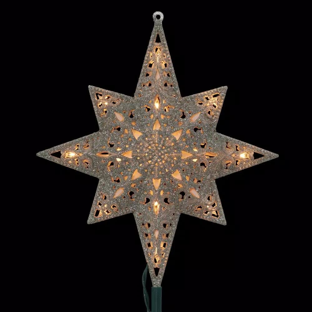 GE Holiday Classics 11 in. 16-Light Silver Glittered Bethlehem Star Tree Topper