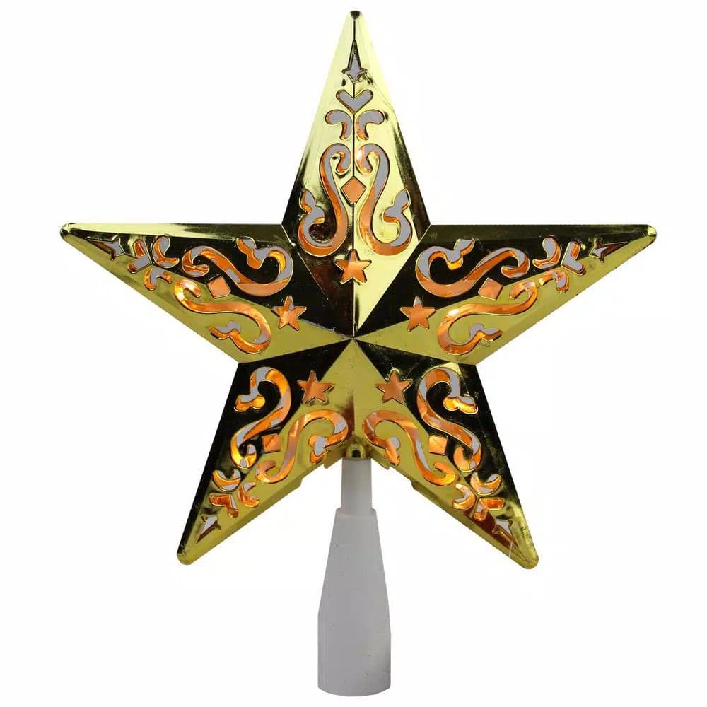Northlight 8.5 in. Gold Star Cut-Out Christmas Tree Topper with Clear Prelit Lights
