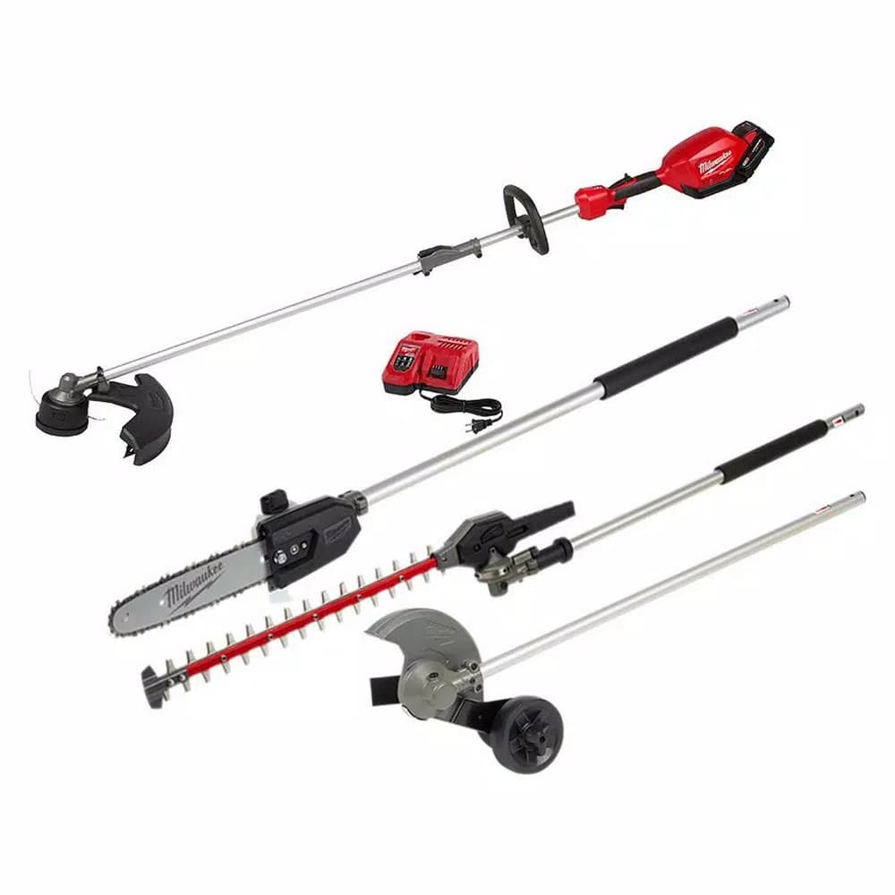 Milwaukee M18 FUEL 18V Cordless Brushless String Trimmer Combo Kit with QUIK-LOK Pole Saw, Hedge Trimmer & Edger