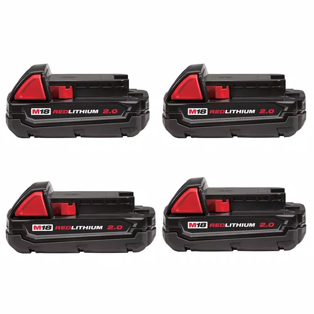 Milwaukee M18 REDLITHIUM 2.0 18V 2.0 Ah Compact Lithium-Ion Battery Pack (4-Pack)