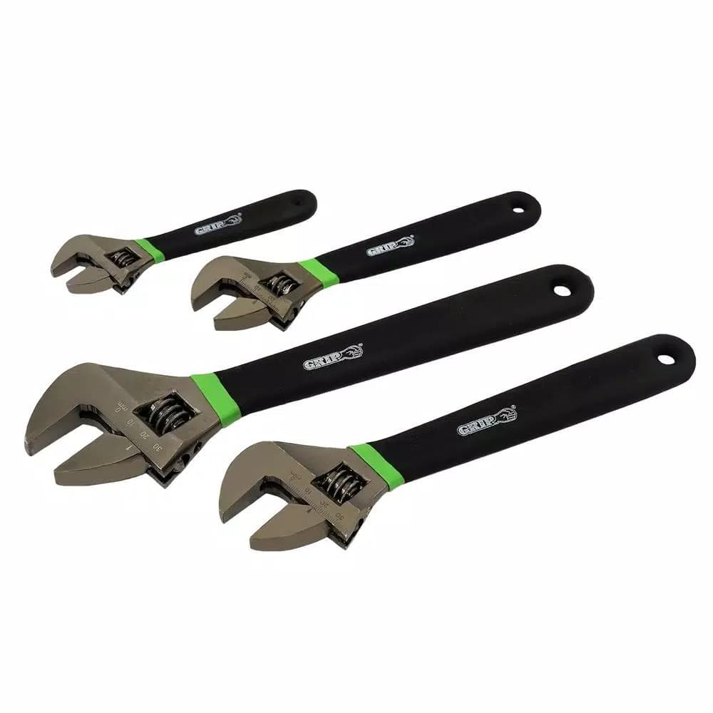 Grand Rapids Industrial Products Chrome Plated Adjustable Wrench Set, 4-Piece SAE Hand Tool Set