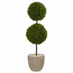 Nearly Natural 4 ft. Artificial Boxwood Double Ball Topiary Tree in Sand Oval Planter thumbnail 1