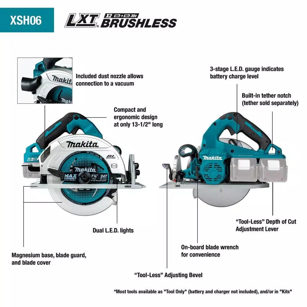Makita 18V X2 LXT Brushless 7-1/4 in. Circular Saw Kit (36V) with 2 5.0Ah Batteries and Charger