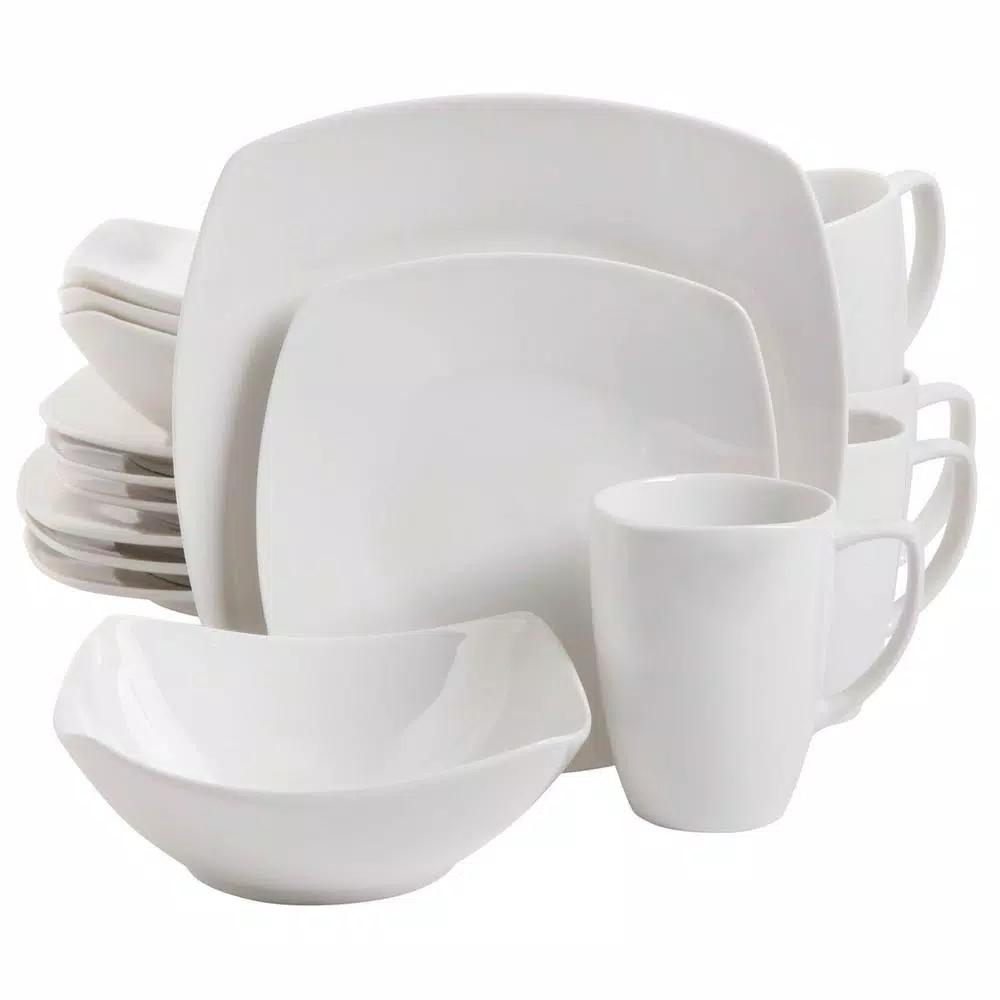 Gibson Elite Zen 16-Piece White Ceramic Square Dinnerware Set, Service for 4