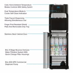 Brio Essential Series Bottleless Water Cooler, Tri-Temp Reverse Osmosis Filtration, Black & Stainless Steel thumbnail 4