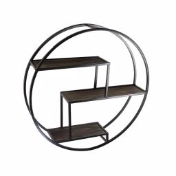 Admired By Nature 23 in. Black Round 3-Tier Iron and Wood Wall-Mounted Floating Shelves thumbnail 6