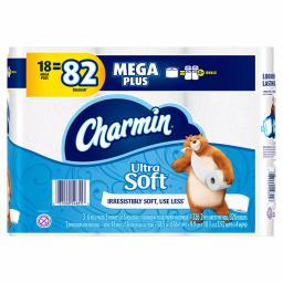 Charmin Ultra Soft Toilet Paper, 18 Mega Plus Rolls, 2-Ply White thumbnail 1
