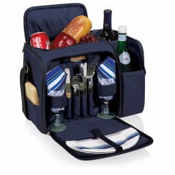Picnic Time Malibu Navy Wood Picnic Cooler Tote - Insulated Soft-Side Cooler with Deluxe Picnic Service for Two thumbnail 5