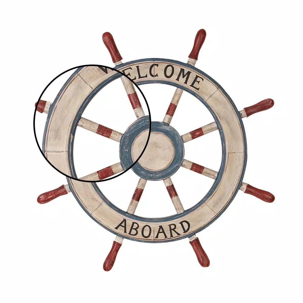 LITTON LANE 23 in. Nautical Welcome Aboard Wooden Ship Wheel Wall Decor