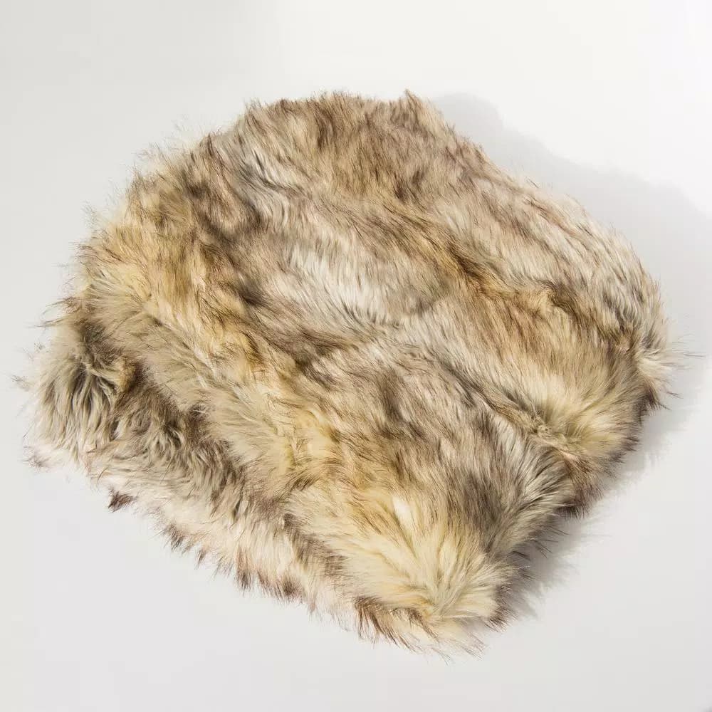 Best Home Fashion Kitt Fox Faux Fur Throw Blanket, 54 in. x 36 in., Grey and Ivory